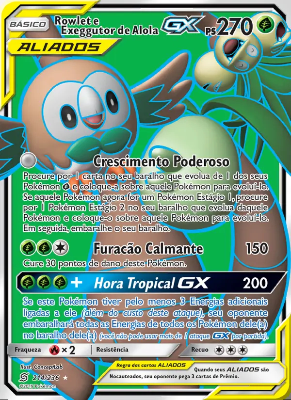 Image of the card Rowlet e Exeggutor de Alola GX