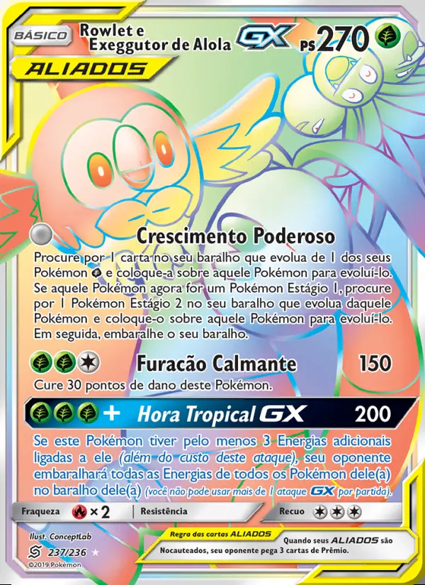 Image of the card Rowlet e Exeggutor de Alola GX